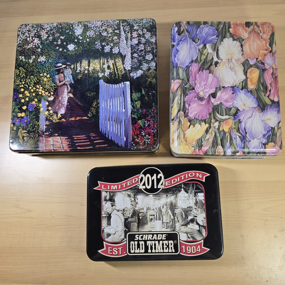 Decorative Tin Box Set with Floral and Vintage Designs